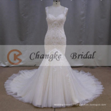 Mermaid Sleeveless Floor Length Wedding Dress With Long Train